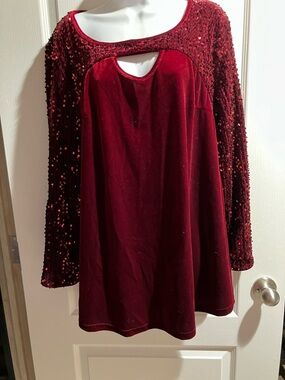 Burgundy Velvet & Sequin Long Sleeve Tunic
